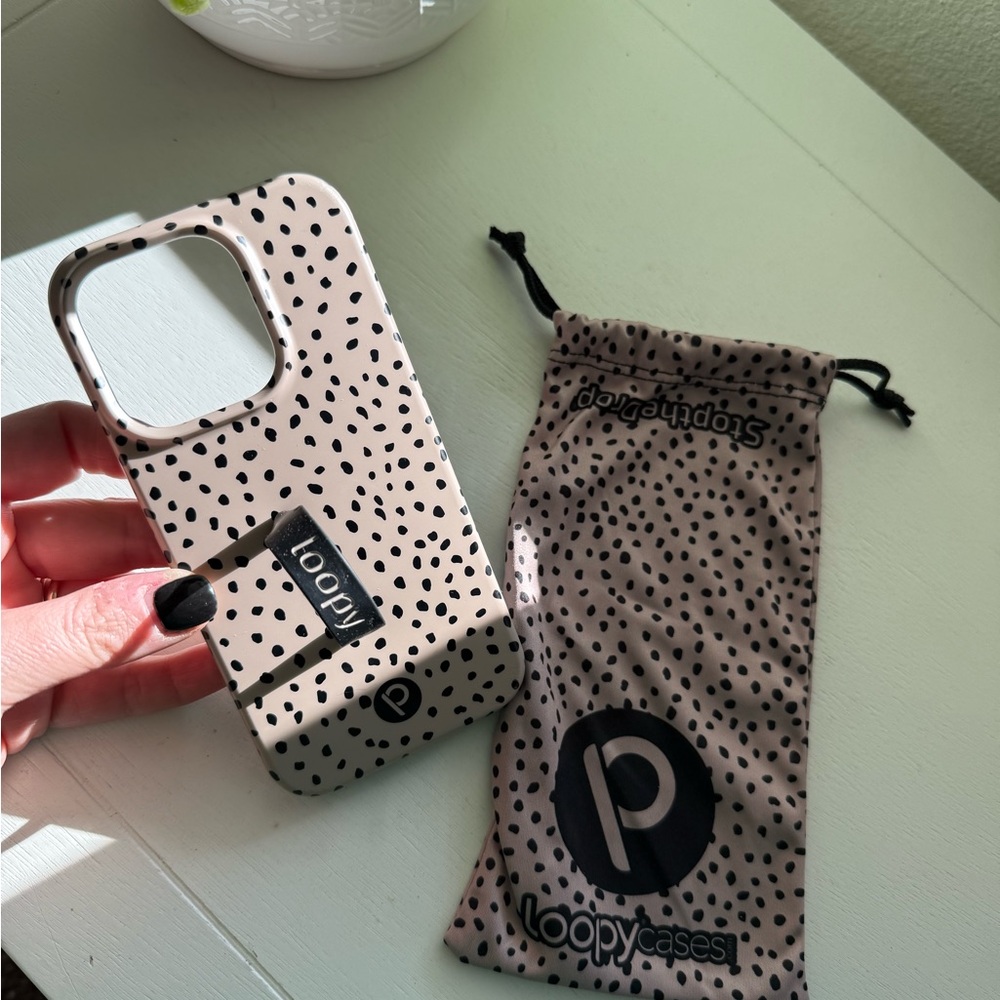 iPhone 15 pro LoopyCases mocha dots